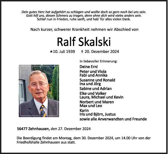 Traueranzeige von Ralf Skalski von Siegener Zeitung