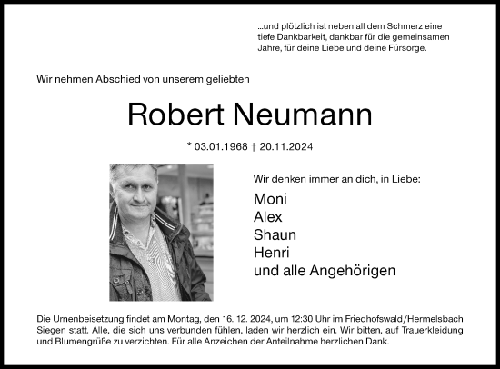 Traueranzeige von Robert Neumann von Siegener Zeitung