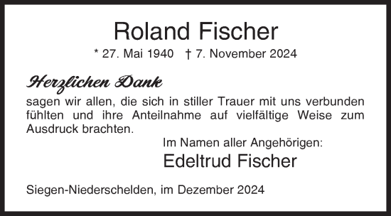 Traueranzeige von Roland Fischer von Siegener Zeitung