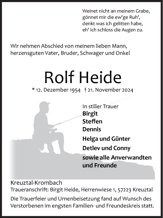 Traueranzeige von Rolf Heide von Siegener Zeitung