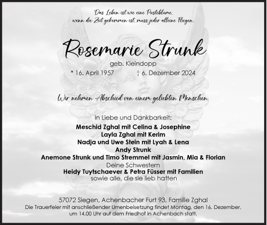 Traueranzeige von Rosemarie Strunk von Siegener Zeitung