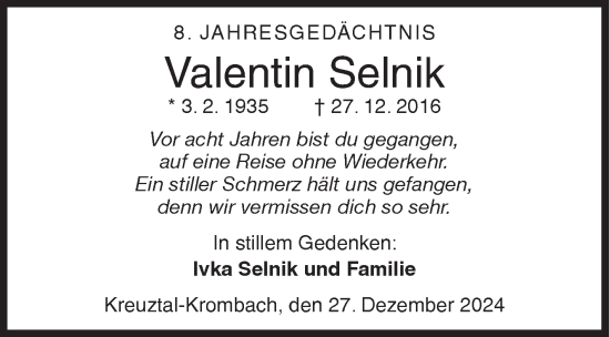 Traueranzeige von Valentin Selnik von Siegener Zeitung