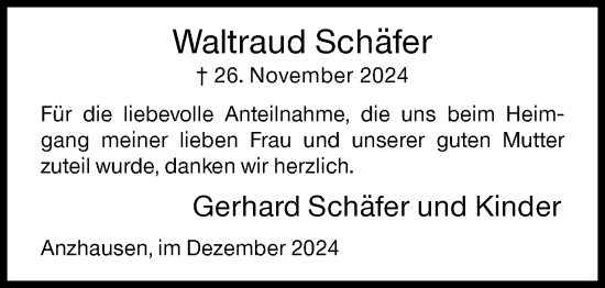 Traueranzeige von Waltraud Schäfer von Siegener Zeitung