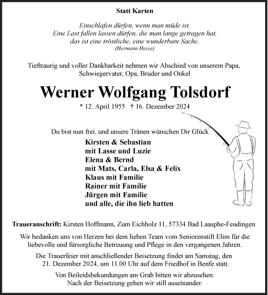 Traueranzeige von Werner Wolfgang Tolsdorf von Siegener Zeitung