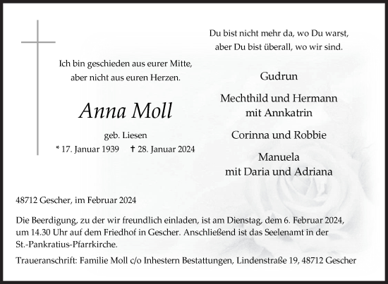 Traueranzeige von Anna Moll von Siegener Zeitung