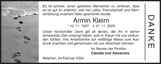 Traueranzeige von Armin Kleim von Siegener Zeitung