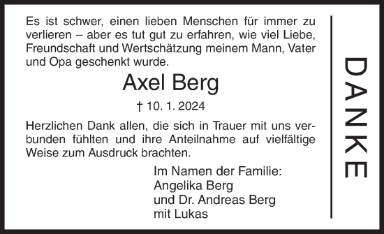 Traueranzeige von Axel Berg von Siegener Zeitung