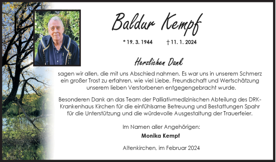 Traueranzeige von Baldur Kempf von Siegener Zeitung
