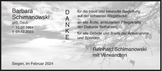 Traueranzeige von Barbara Schimanowski von Siegener Zeitung