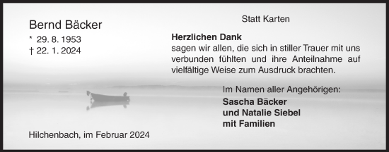 Traueranzeige von Bernd Bäcker von Siegener Zeitung