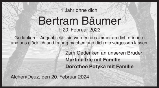 Traueranzeige von Bertram Bäumer von Siegener Zeitung