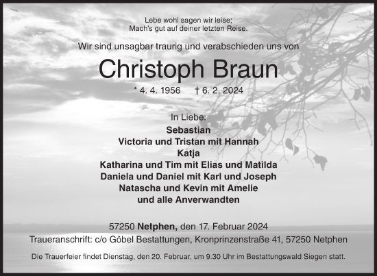 Traueranzeige von Christoph Braun von Siegener Zeitung