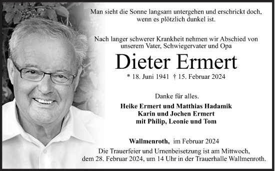 Traueranzeige von Dieter Ermert von Siegener Zeitung