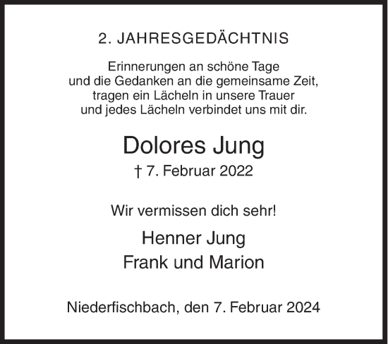 Traueranzeige von Dolores Jung von Siegener Zeitung