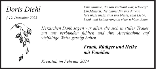 Traueranzeige von Doris Diehl von Siegener Zeitung