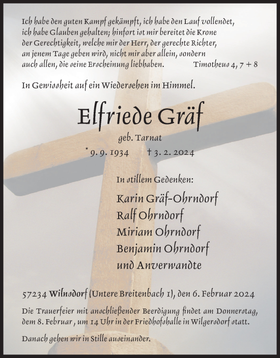 Traueranzeige von Elfriede Gräf von Siegener Zeitung