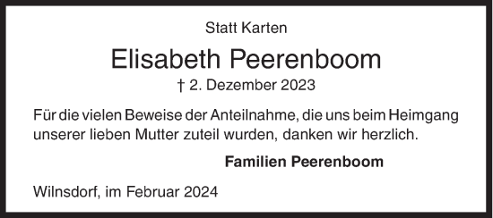 Traueranzeige von Elisabeth Peerenboom von Siegener Zeitung