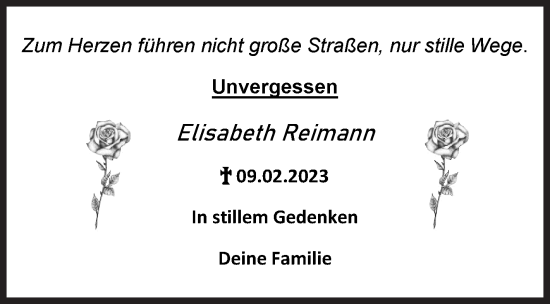 Traueranzeige von Elisabeth Reimann von Siegener Zeitung