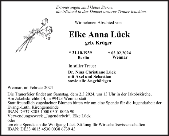 Traueranzeige von Elke Anna Lück von Siegener Zeitung