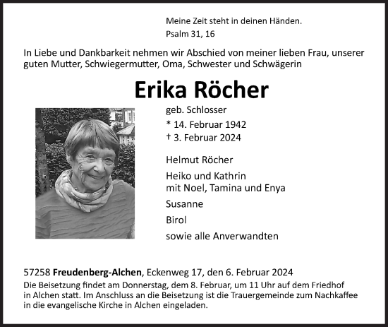 Traueranzeige von Erika Röcher von Siegener Zeitung