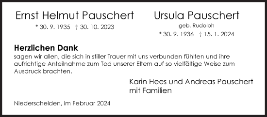 Traueranzeige von Ernst Helmut und Ursula Pauschert von Siegener Zeitung