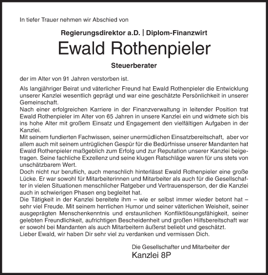 Traueranzeige von Ewald Rothenpieler von Siegener Zeitung