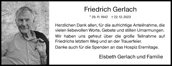 Traueranzeige von Friedrich Gerlach von Siegener Zeitung