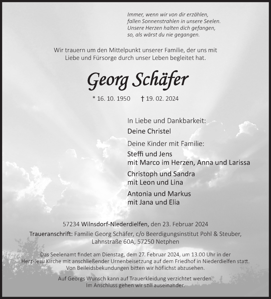  Traueranzeige für Georg Schäfer vom 23.02.2024 aus Siegener Zeitung