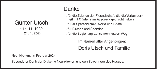 Traueranzeige von Günter Utsch von Siegener Zeitung