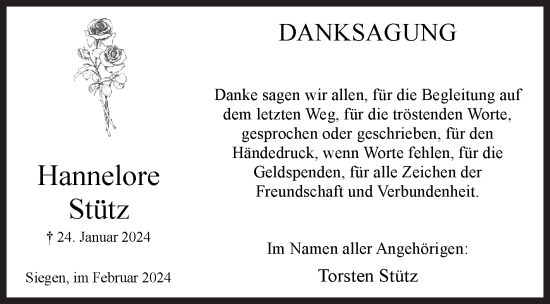 Traueranzeige von Hannelore Stütz von Siegener Zeitung