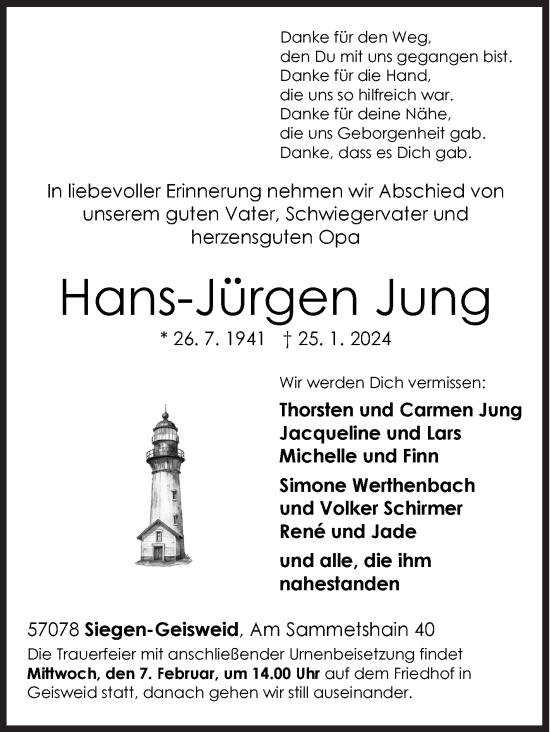 Traueranzeige von Hans-Jürgen Jung von Siegener Zeitung