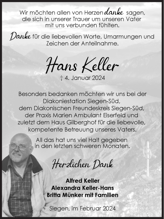 Traueranzeige von Hans Keller von Siegener Zeitung