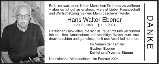 Traueranzeige von Hans Walter Ebener von Siegener Zeitung