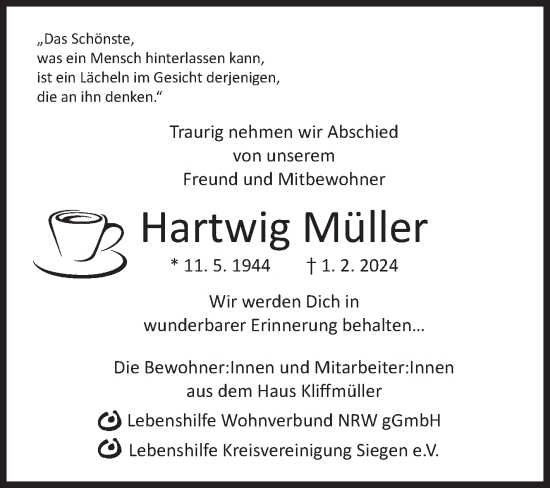 Traueranzeige von Hartwig Müller von Siegener Zeitung