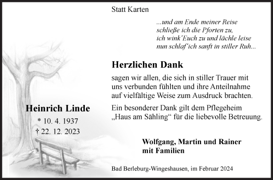 Traueranzeige von Heinrich Linde von Siegener Zeitung