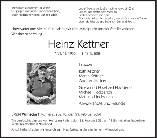 Traueranzeige von Heinz Kettner von Siegener Zeitung