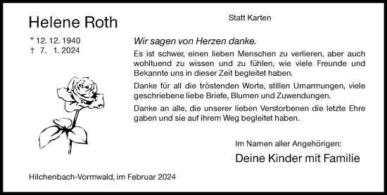 Traueranzeige von Helene Roth von Siegener Zeitung
