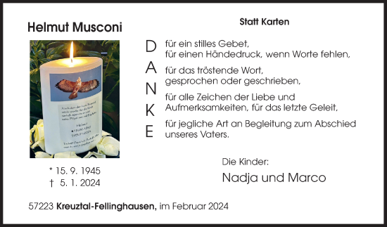 Traueranzeige von Helmut Musconi von Siegener Zeitung