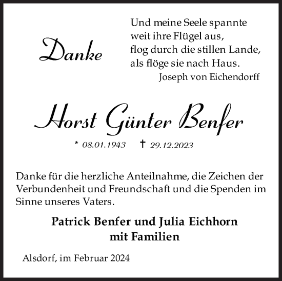 Traueranzeige von Horst Günter Benfer von Siegener Zeitung
