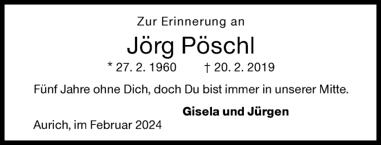 Traueranzeige von Jörg Pöschl von Siegener Zeitung
