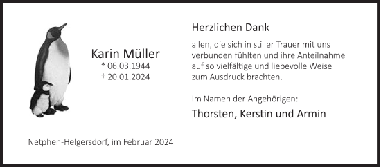 Traueranzeige von Karin Müller von Siegener Zeitung