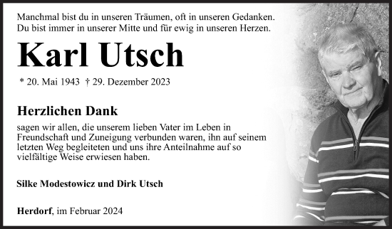 Traueranzeige von Karl Utsch von Siegener Zeitung
