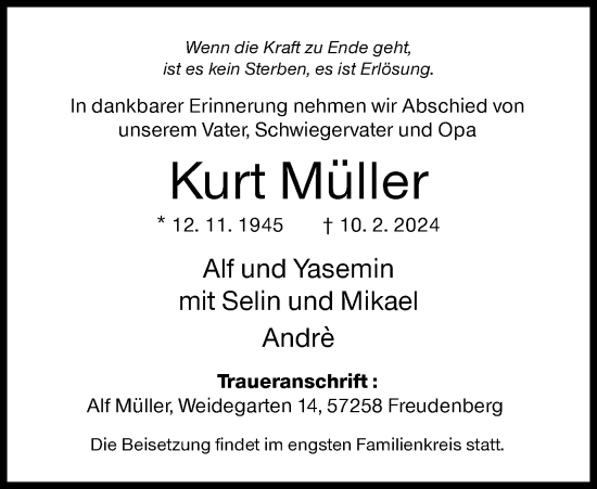 Traueranzeige von Kurt Müller von Siegener Zeitung