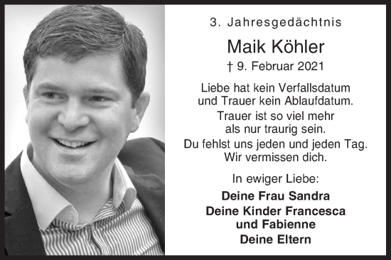 Traueranzeige von Maik Köhler von Siegener Zeitung