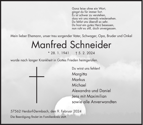 Traueranzeige von Manfred Schneider von Siegener Zeitung