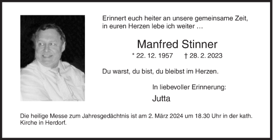 Traueranzeige von Manfred Stinner von Siegener Zeitung