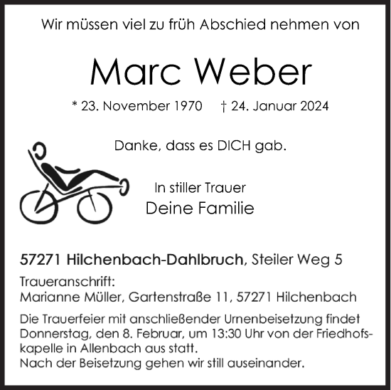 Traueranzeige von Marc Weber von Siegener Zeitung