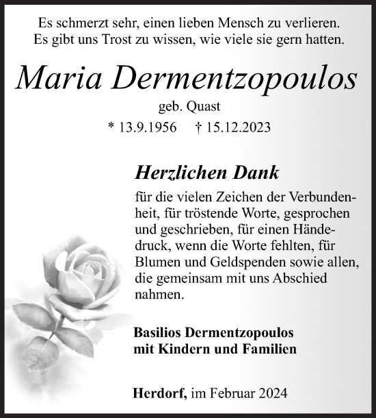 Traueranzeige von Maria Dermentzopoulos von Siegener Zeitung
