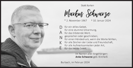 Traueranzeige von Markus Schwarze von Siegener Zeitung