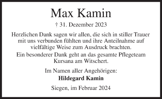 Traueranzeige von Max Kamin von Siegener Zeitung